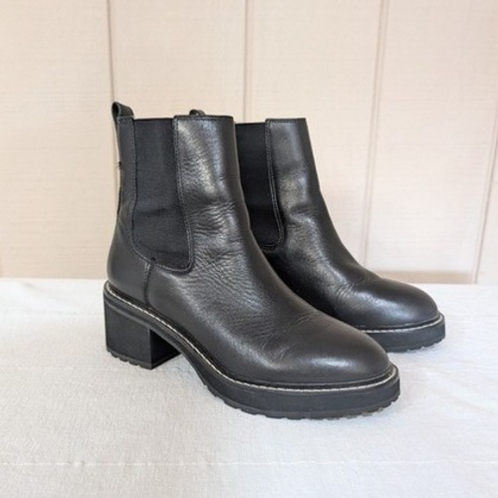 Madewell Carina Chelsea Boot Black Leather Lug Sole Size 8.5 Minimalist